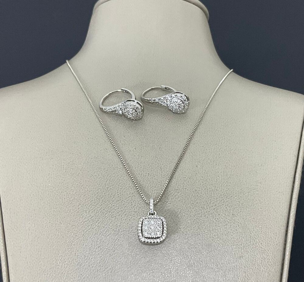 Silver-Tone Rhinestone Jewelry Set
